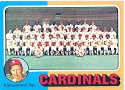 1975 Topps Mini Baseball Cards      246     St. Louis Cardinals CL/Red Schoendienst